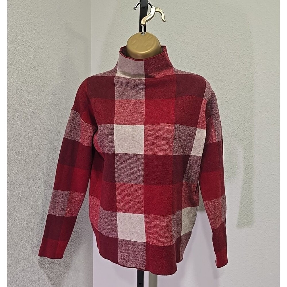 Mock Neck Sweater Red Plaid Pullover Womens Small Cabincore Cozy Academia Preppy - Picture 7 of 7